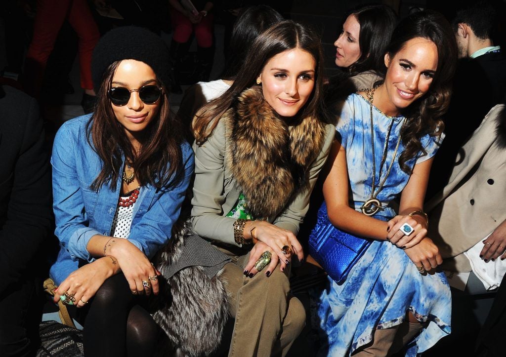 Zoe Kravitz, Olivia Palermo and Louise Roe attend the Rebecca Taylor Fall 2012 fashion show during Mercedes-Benz Fashion Week at The Stage at Lincoln Center on February 10, 2012 in New York City.  (Photo by Jason Kempin/Getty Images for Mercedes-Benz Fashion Week)