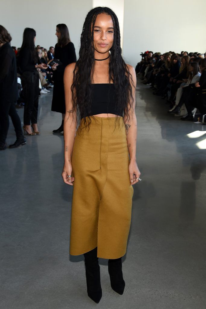 Zoe Kravitz poses at the Calvin Klein Collection Fall 2016 fashion show during New York Fashion Week at Spring Studios on February 18, 2016 in New York City.  (Photo by Michael Loccisano/Getty Images)