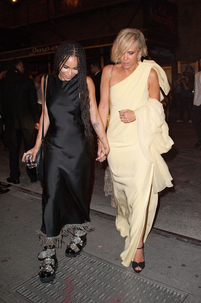 Zoe Kravitz (L) and Kristen Wiig are seen arriving at the Diamond Horseshoe on May 4, 2015 in New York City.  (Photo by D Dipasupil/Getty Images)