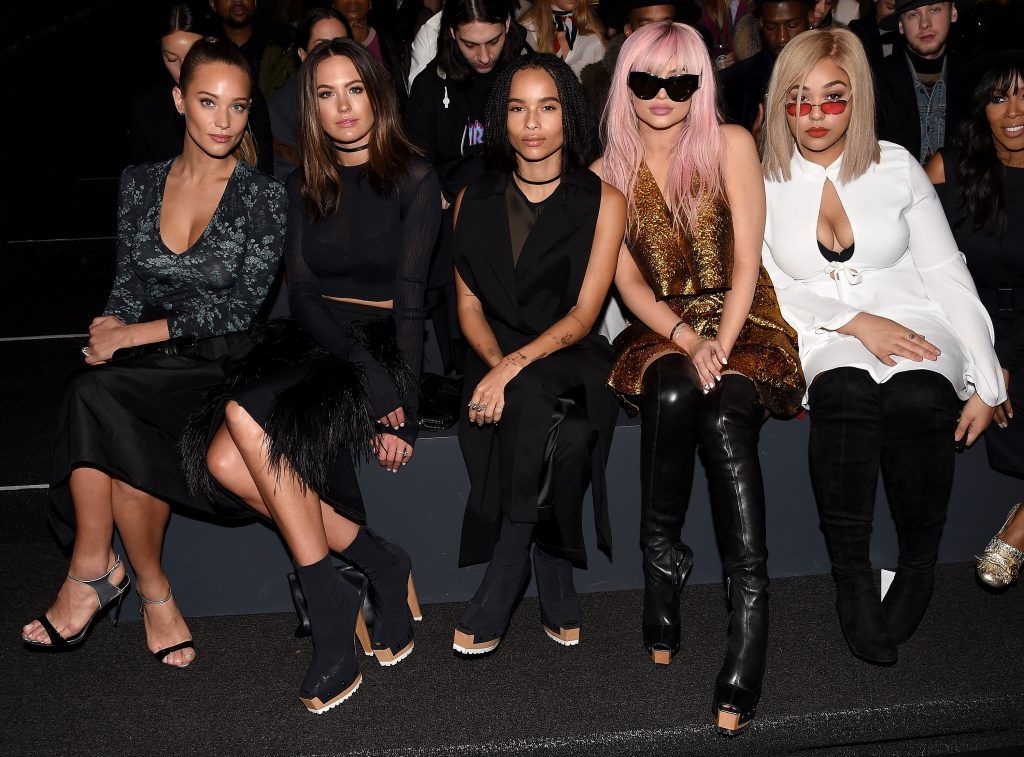 Hannah Davis, Jesinta Campbell, Zoe Kravitz, Kylie Jenner, Jordyn Woods, and June Ambrose attend the Vera Wang Collection Fall 2016 fashion show during New York Fashion Week: The Shows at The Arc, Skylight at Moynihan Station on February 16, 2016 in New York City.  (Photo by Nicholas Hunt/Getty Images for NYFW: The Shows)