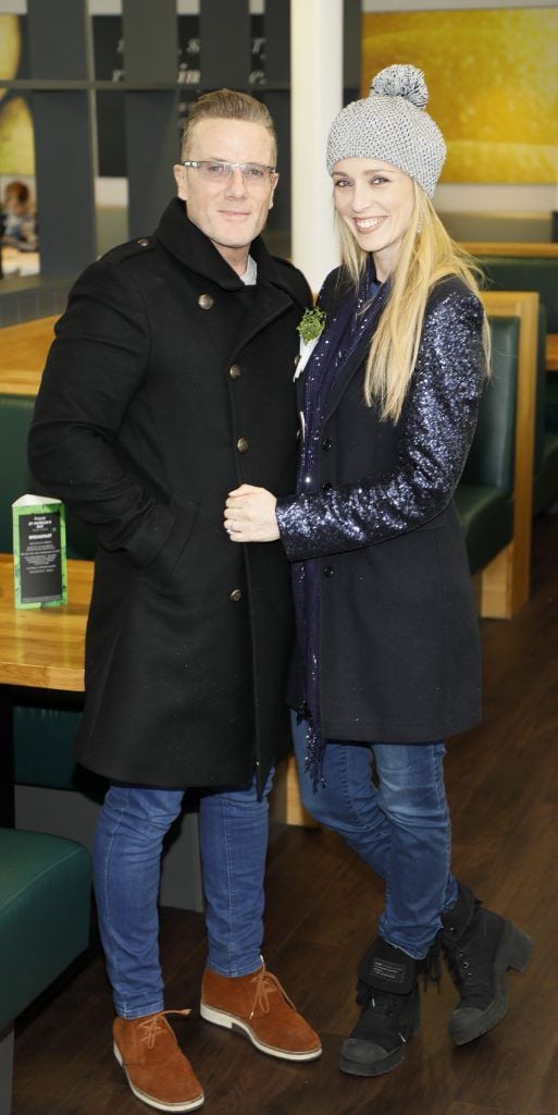 Paul and Siobhan Byrne at the St. Patrick's Day Festival VIP Breakfast proudly sponsored by Marks & Spencer at the Rooftop Cafe in M&S Grafton Street. Photo by Kieran Harnett