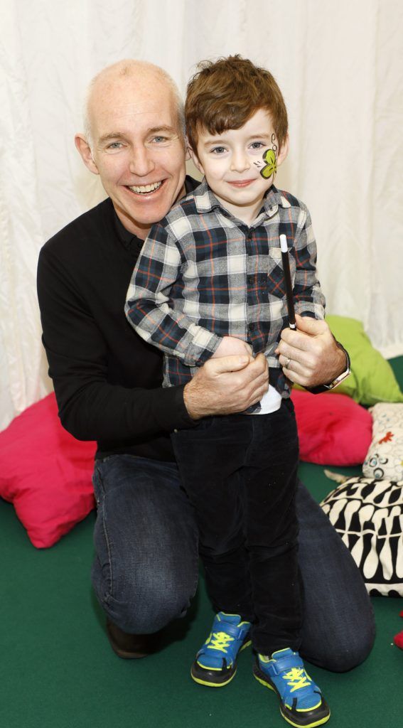 Ray D'Arcy with his son Tom at the St. Patrick's Day Festival VIP Breakfast proudly sponsored by Marks & Spencer at the Rooftop Cafe in M&S Grafton Street. Photo by Kieran Harnett