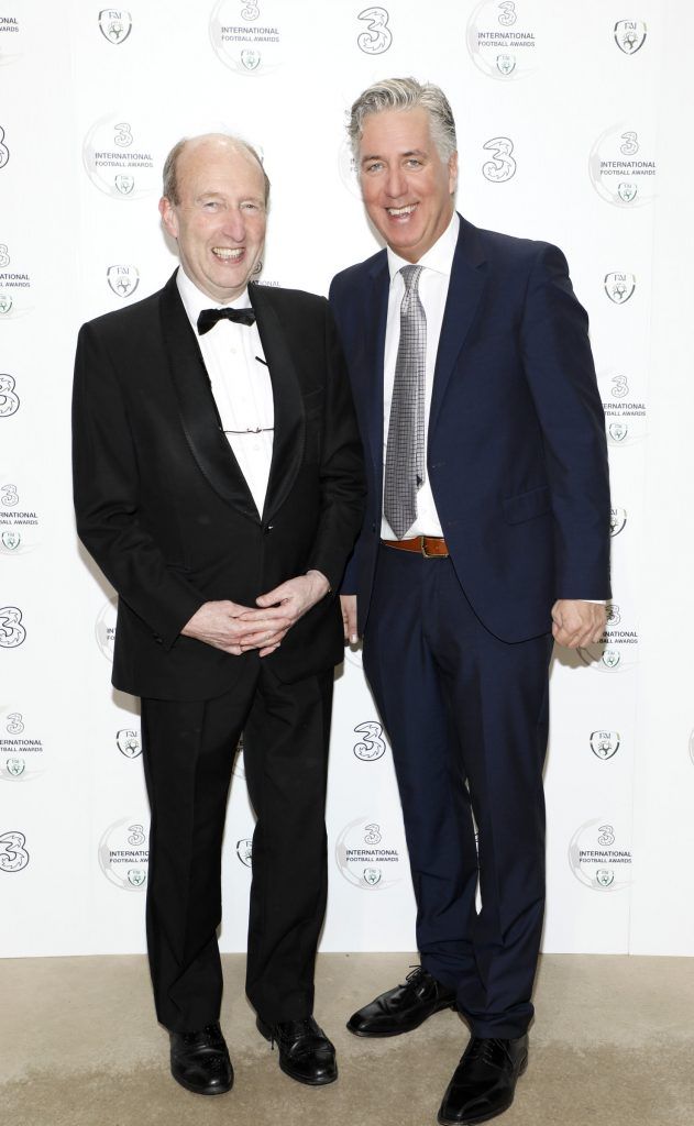 Minister Shane Ross TD and John Delaney at the Three FAI International Football Awards 2017 held in RTE-photo Kieran Harnett
