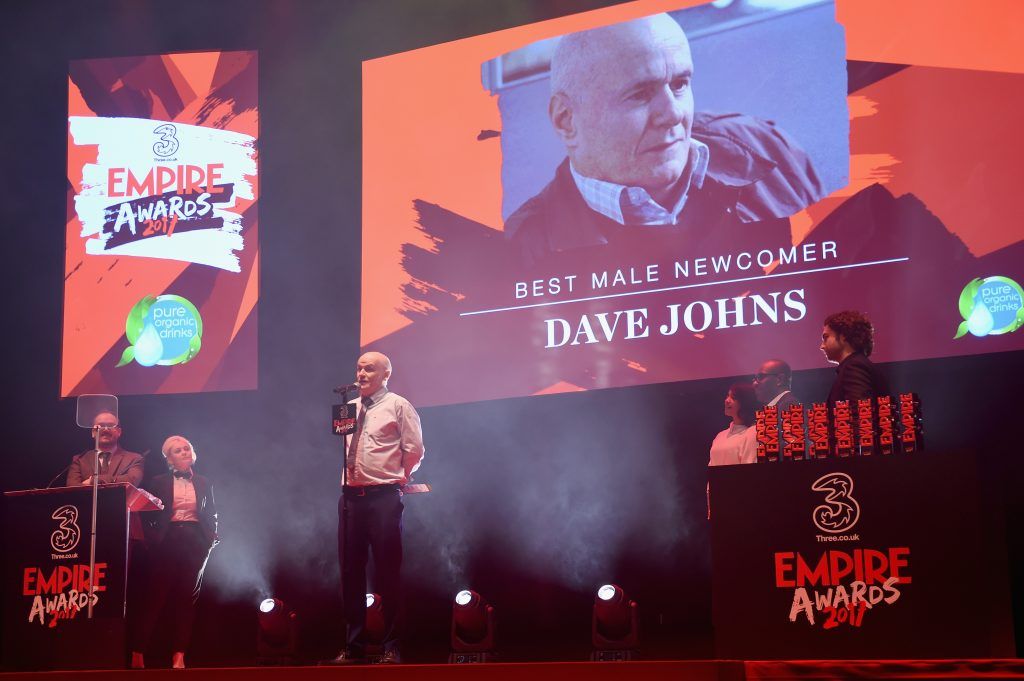 Actor Dave Johns (C), winner of the Best Male Newcomer award during the THREE Empire awards at The Roundhouse on March 19, 2017 in London, England.  (Photo by Stuart C. Wilson/Getty Images)