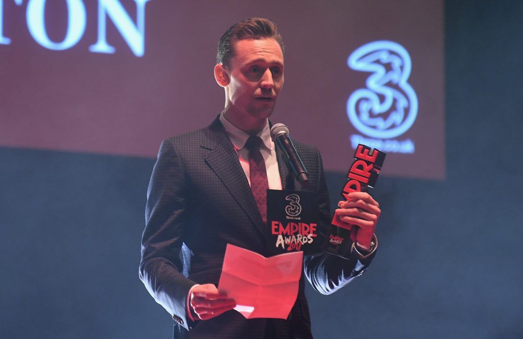 Tom Hiddleston wins the Empire Hero award during the THREE Empire awards at The Roundhouse on March 19, 2017 in London, England.  (Photo by Stuart C. Wilson/Getty Images)