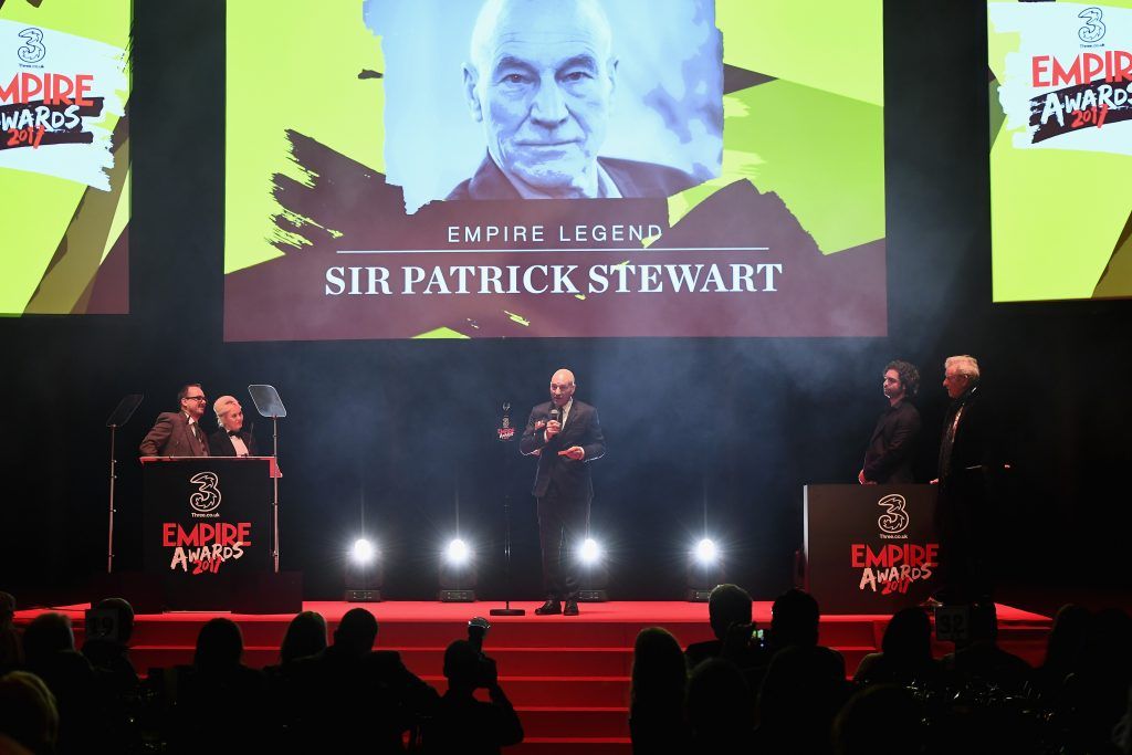Sir Patrick Stewart wins the award for Empire Legend during the THREE Empire awards at The Roundhouse on March 19, 2017 in London, England.  (Photo by Ian Gavan/Getty Images)