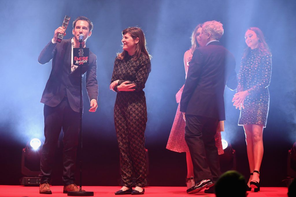 (R-L) Ella Purnell and Laura Carmichael present the award for Best Documentary to Simon Halfin, Fiona Neilson and Matt Whitecross for the film Oasis: Supersonic during the THREE Empire awards at The Roundhouse on March 19, 2017 in London, England.  (Photo by Ian Gavan/Getty Images)
