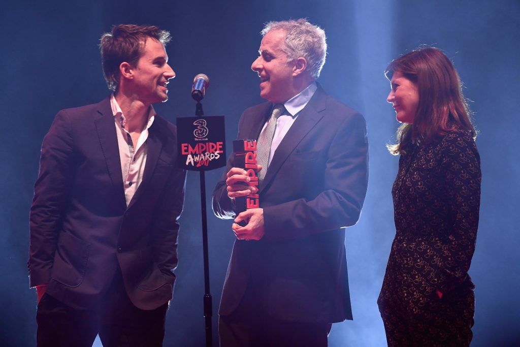 (R-L) Fiona Nielson, Simon Halfin and Matt Whitecross win the Best Documentary award for Oasis: Supersonic during the THREE Empire awards at The Roundhouse on March 19, 2017 in London, England.  (Photo by Ian Gavan/Getty Images)