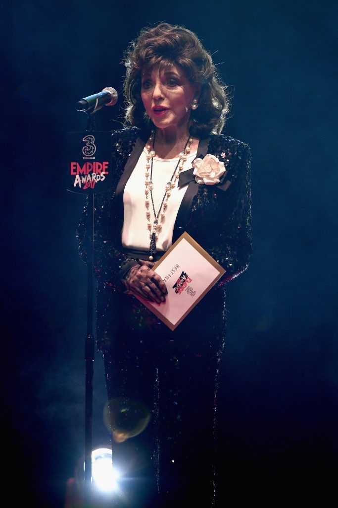 Joan Collins presents the award for Best Film during the THREE Empire awards at The Roundhouse on March 19, 2017 in London, England.  (Photo by Ian Gavan/Getty Images)