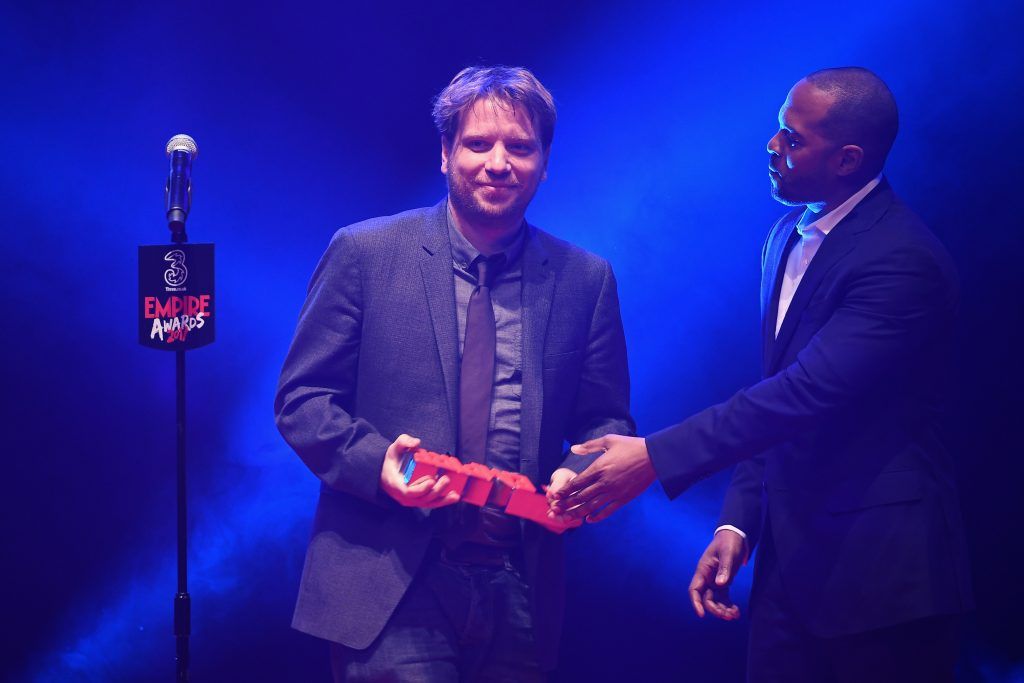 Gareth Edwards receives the award for Best Director for the film Rogue One from presenter Noel Clarke during the THREE Empire awards at The Roundhouse on March 19, 2017 in London, England.  (Photo by Ian Gavan/Getty Images)