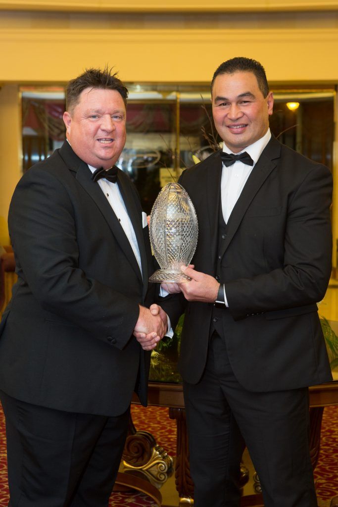 Shay Livingstone and Pat Lam, Connacht Rugby pictured at the Galway Hospitality Industry Ball 2017 which honoured Connacht Rugby head coach Pat Lam at the Galway Bay Hotel. Photo Martina Regan