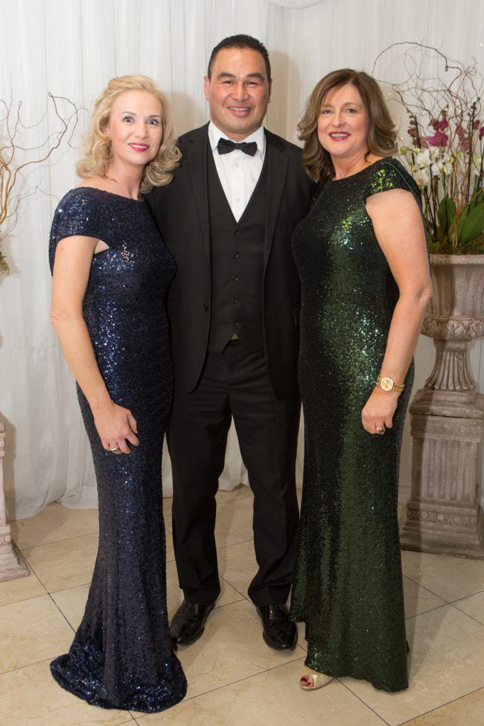 Máire Éilis Ní Fhlatharta, Ros Ná Run, Pat Lam, Connacht Rugby and Marie Slattery, Shannon Airport pictured at the Galway Hospitality Industry Ball 2017 which honoured Connacht Rugby head coach Pat Lam at the Galway Bay Hotel. Photo Martina Regan