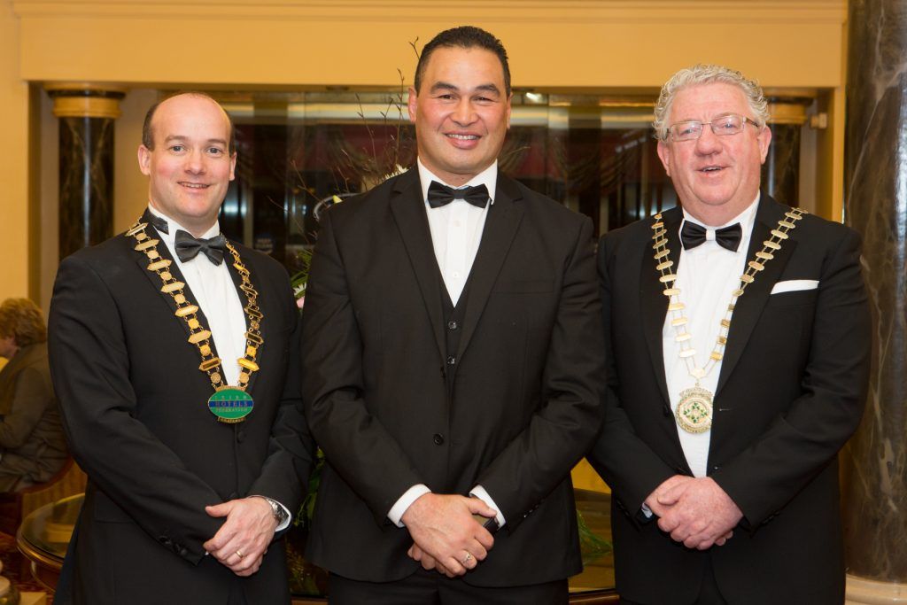 Rory Fitzpatrick, Chairperson, Irish Hotels Federation, Galway Branch, Pat Lam, Connacht Rugby and Joe Dolan, National President, Irish Hotels Federation pictured at the Galway Hospitality Industry Ball 2017 which honoured Connacht Rugby head coach Pat Lam at the Galway Bay Hotel. Photo Martina Regan