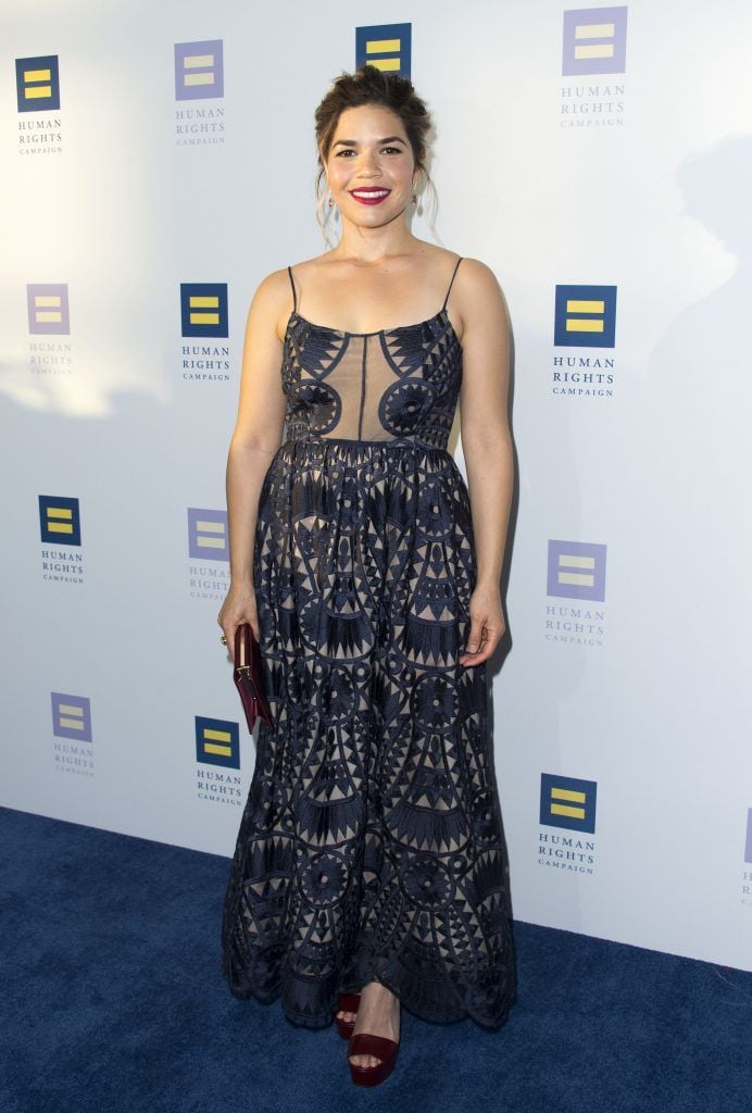 Actress America Ferrera arrives at The Human Rights Campaign (HRC) Los Angeles Gala honoring Equality Champions Katy Perry and America Ferrera on March 18, 2017 in Los Angeles, California. (Photo by VALERIE MACON/AFP/Getty Images)