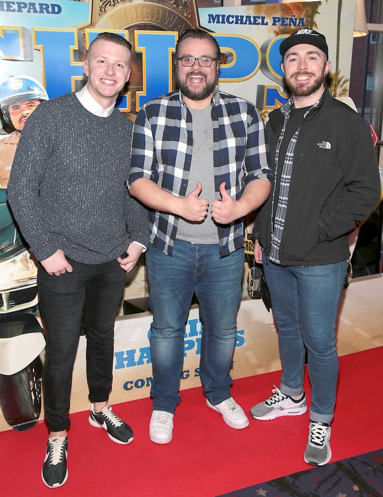 Scott Cashin, Rory Cashin and Dean Quigley at the special preview screening of the film 'Chips ' at Cineworld, Dublin. Pictures by Brian McEvoy