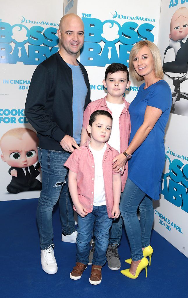 Derek Nolan, DJ Nolan, Dillon Nolan and Kelly Nolan pictured at the special preview screening of Boss Baby at The Odeon Cinema in Point Village, Dublin. Picture by Brian McEvoy.