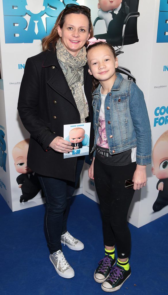 Siobhan McGowan and Eabha McGowan  pictured at the special preview screening of Boss Baby at The Odeon Cinema in Point Village, Dublin. Picture by Brian McEvoy.