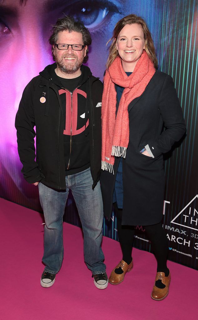 David O Callaghan and Carrie Anderson ictured at the special preview screening of the film Ghost in the Shell at Cineworld, Dublin. Picture: Brian McEvoy.