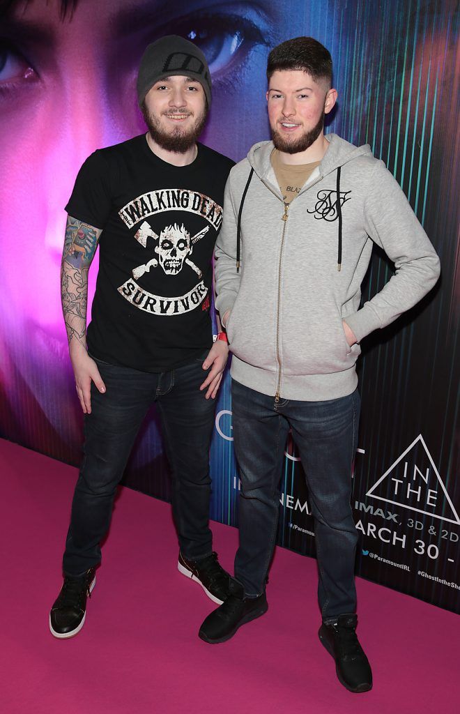 Dale Cahill and Mark Byrne ictured at the special preview screening of the film Ghost in the Shell at Cineworld, Dublin. Picture: Brian McEvoy.