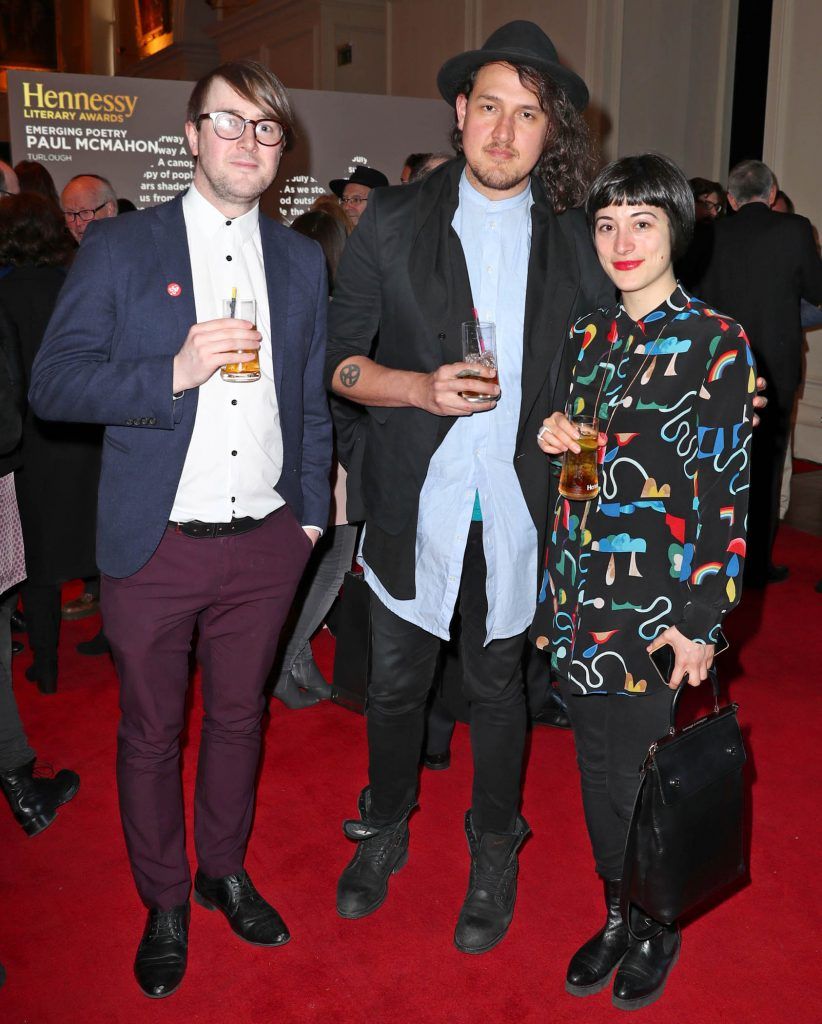 Joey Kavanagh, Liam Karma and Radmila Radovanovic pictured at The Hennessy Literary Awards at IMMA Kilmainham Pic: Marc O'Sullivan