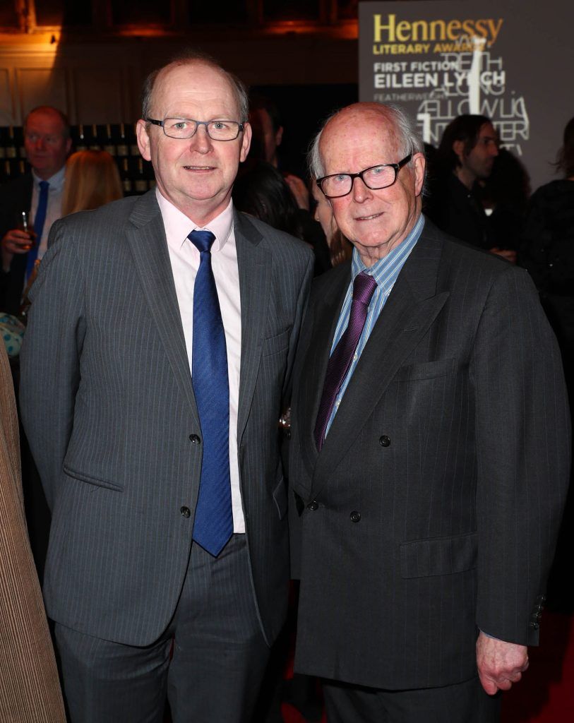 Editor of the Irish Times Kevin O'Sullivan and Competition Judge Ciaran Carty pictured at The Hennessy Literary Awards at IMMA Kilmainham Pic: Marc O'Sullivan