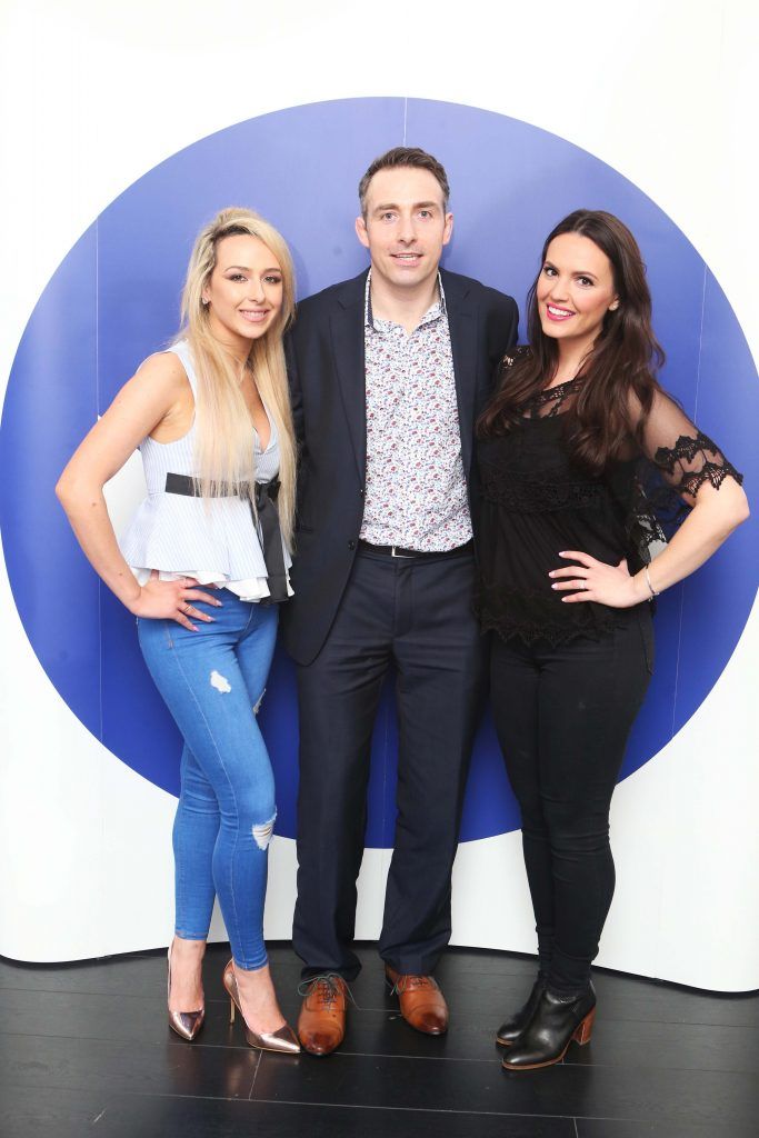 Aisling Murray, Paddy Carmody and Lauren Murphy pictured as The Nivea Cleansing Blue Room hosted Lauren Murphy, The Voice UK & celebrity make-up artist as well as Dramatic Mac and the NIVEA skincare and MUA team. The event took place in Dylan Bradshaw on South William Street 2. Photo: Leon Farrell/Photocall Ireland.