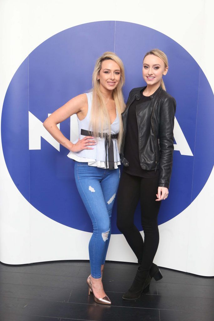 Aisling Murray and Hannah Corcoran pictured as The Nivea Cleansing Blue Room hosted Lauren Murphy, The Voice UK & celebrity make-up artist as well as Dramatic Mac and the NIVEA skincare and MUA team. The event took place in Dylan Bradshaw on South William Street 2. Photo: Leon Farrell/Photocall Ireland.