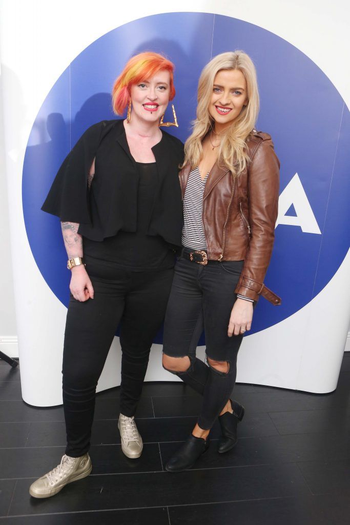 Ciara Allen and Becky Johnston pictured as The Nivea Cleansing Blue Room hosted Lauren Murphy, The Voice UK & celebrity make-up artist as well as Dramatic Mac and the NIVEA skincare and MUA team. The event took place in Dylan Bradshaw on South William Street 2. Photo: Leon Farrell/Photocall Ireland.