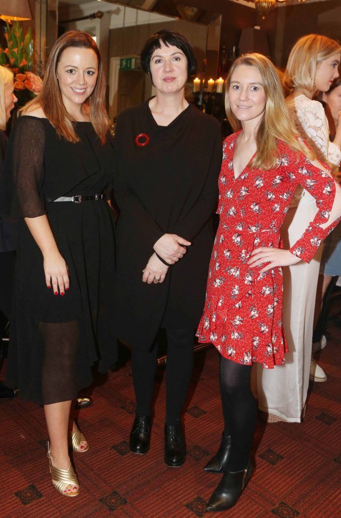 Emma Bolger, Angela O'Kelly and Alison Bryne pictured at the River Island NCAD Fashion Design Bursary Awards in the Residence on St Stephans Green. Photo: Leon Farrell/Photocall Ireland