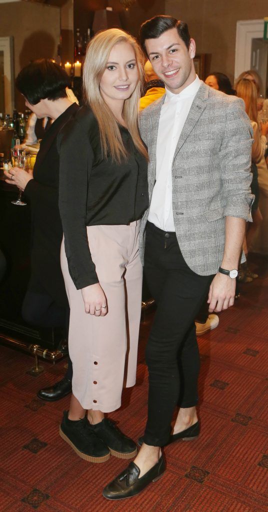 Sheona Garvey and JJ Nolan Doyle pictured at the River Island NCAD Fashion Design Bursary Awards in the Residence on St Stephans Green. Photo: Leon Farrell/Photocall Ireland