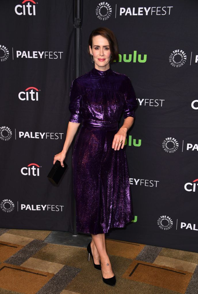 Actress Sarah Paulson arrives for the Paley Center For Media's 34th Annual PaleyFest Los Angeles "American Horror Story "Roanoke" screening at the Dolby Theatre, Hollywood, California on March 26, 2017. (Photo by MARK RALSTON/AFP/Getty Images)