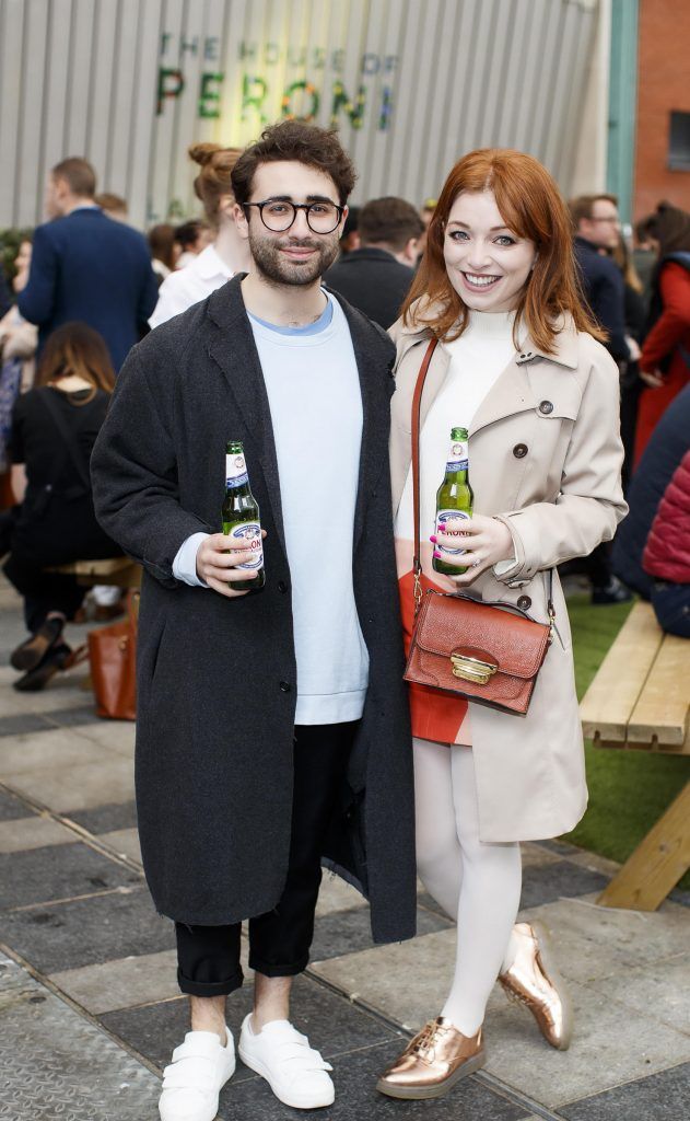 Conor Merriman and Irene O'Brien pictured at the launch of The House of Peroni Presents: La Primavera at Meeting House Square in Dublin. La Primavera is a one-day only pop-up market from Peroni Nastro Azzurro, offering visitors the chance to savour the flavours of Italy in the spring. Picture Andres Poveda