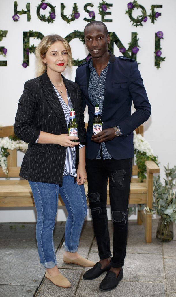 Alexandra Coptil and Assan Jeng pictured at the launch of The House of Peroni Presents: La Primavera at Meeting House Square in Dublin. La Primavera is a one-day only pop-up market from Peroni Nastro Azzurro, offering visitors the chance to savour the flavours of Italy in the spring. Picture Andres Poveda