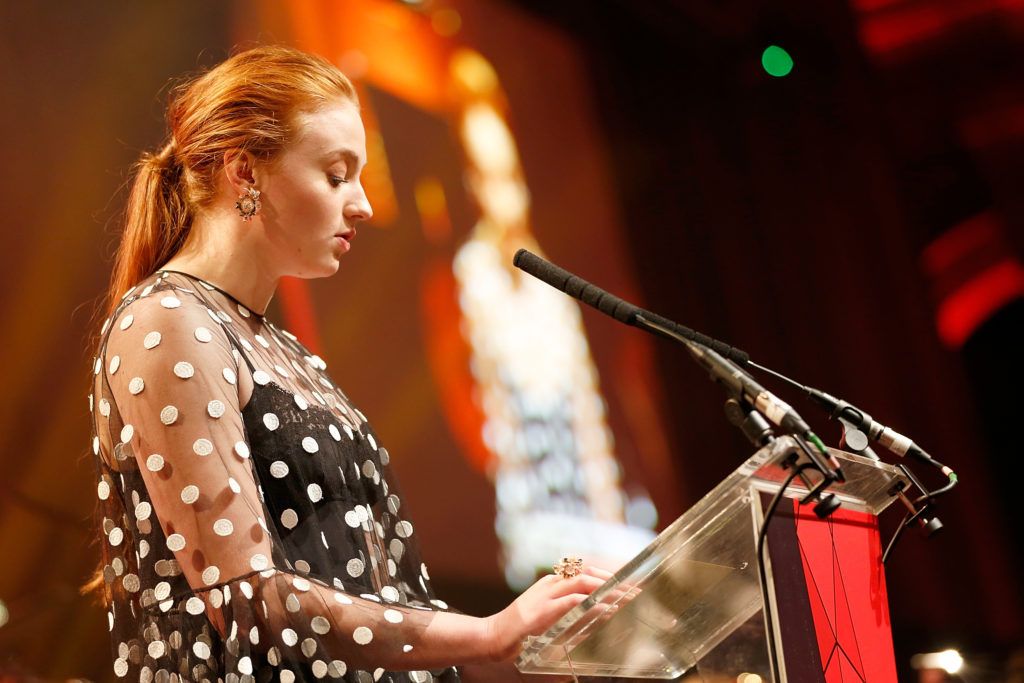 Sophie Turner on stage during The Moet British Independent Film Awards at Old Billingsgate Market on December 7, 2014 in London, England.  (Photo by Tristan Fewings/Getty Images for The Moet British Independent Film Awards)