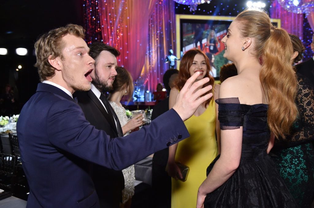 Alfie Allen, John Bradley, Hannah Murray and Sophie Turner attend The 22nd Annual Screen Actors Guild Awards at The Shrine Auditorium on January 30, 2016 in Los Angeles, California. 25650_019  (Photo by Mike Windle/Getty Images for Turner)