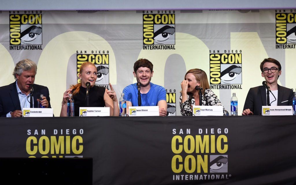Conleth Hill, Sophie Turner, Iwan Rheon, Faye Marsay, and Isaac Hempstead Wright attend the "Game Of Thrones" panel during Comic-Con International 2016 at San Diego Convention Center on July 22, 2016 in San Diego, California.  (Photo by Kevin Winter/Getty Images)