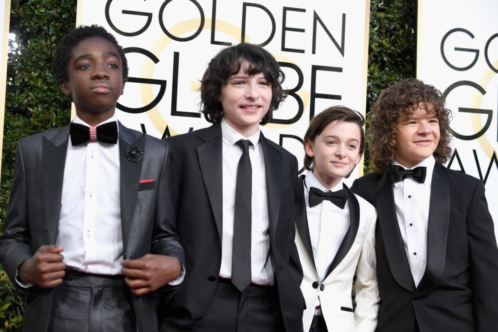 BEVERLY HILLS, CA - JANUARY 08:  (L-R) Actors Caleb McLaughlin, Finn Wolfhard, Noah Schnapp, and Gaten Matarazzo attend the 74th Annual Golden Globe Awards at The Beverly Hilton Hotel on January 8, 2017 in Beverly Hills, California.  (Photo by Frazer Harrison/Getty Images)