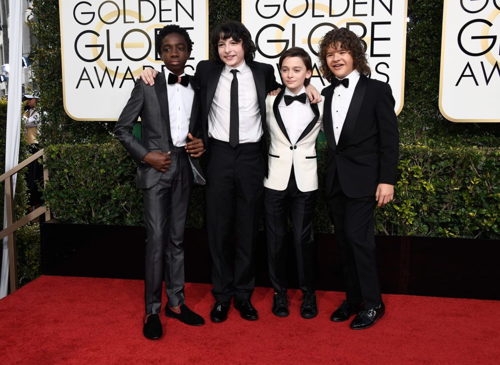 BEVERLY HILLS, CA - JANUARY 08:  (L-R) Actors Caleb McLaughlin, Finn Wolfhard, Noah Schnapp, and Gaten Matarazzo attend the 74th Annual Golden Globe Awards at The Beverly Hilton Hotel on January 8, 2017 in Beverly Hills, California.  (Photo by Frazer Harrison/Getty Images)