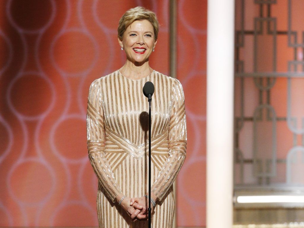 BEVERLY HILLS, CA - JANUARY 08: In this handout photo provided by NBCUniversal, presenter Annette Benning onstage during the 74th Annual Golden Globe Awards at The Beverly Hilton Hotel on January 8, 2017 in Beverly Hills, California. (Photo by Paul Drinkwater/NBCUniversal via Getty Images)