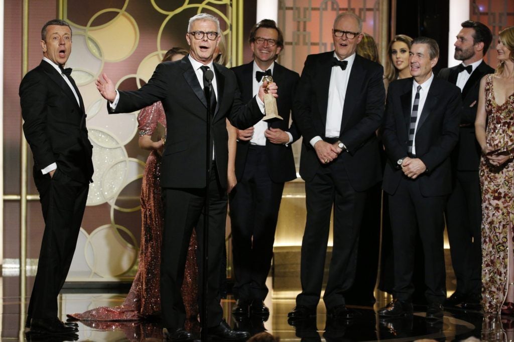 BEVERLY HILLS, CA - JANUARY 08: In this handout photo provided by NBCUniversal, producer and director Stephen Daldry accepts the award for Best Television Series - Drama for "The Crown" onstage during the 74th Annual Golden Globe Awards at The Beverly Hilton Hotel on January 8, 2017 in Beverly Hills, California. (Photo by Paul Drinkwater/NBCUniversal via Getty Images)