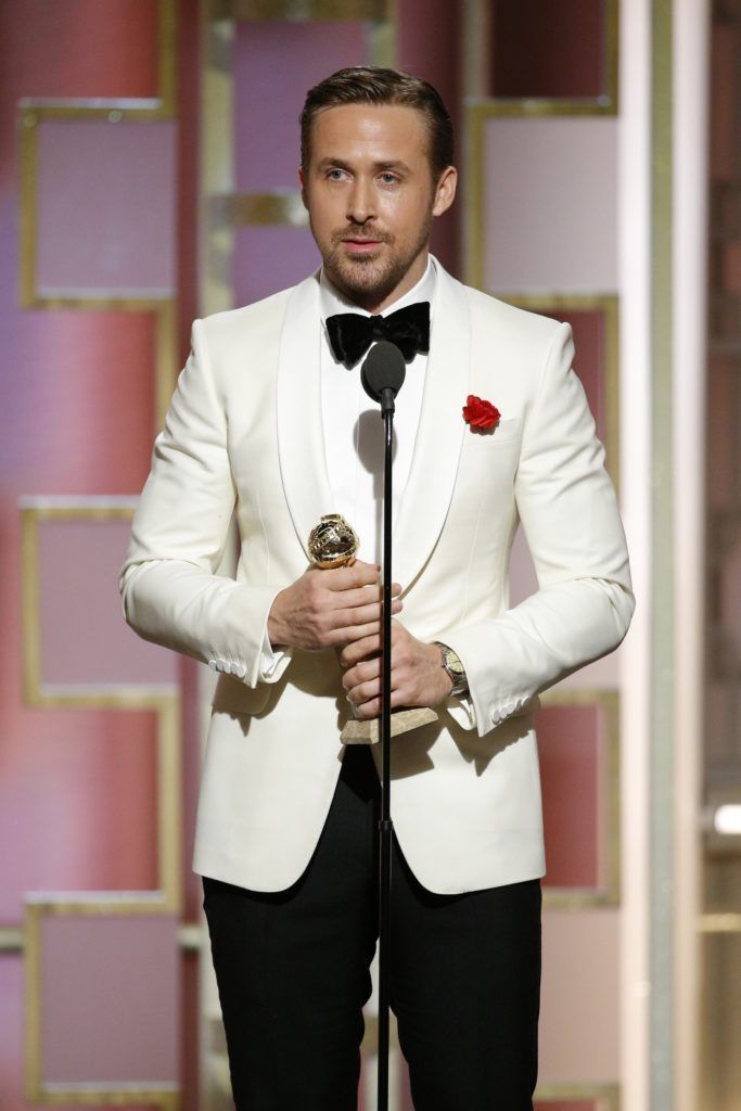 BEVERLY HILLS, CA - JANUARY 08: In this handout photo provided by NBCUniversal, Ryan Gosling accepts the award for Best Actor in a Motion Picture - Musical or Comedy for his role in "La La Land" during the 74th Annual Golden Globe Awards at The Beverly Hilton Hotel on January 8, 2017 in Beverly Hills, California. (Photo by Paul Drinkwater/NBCUniversal via Getty Images)