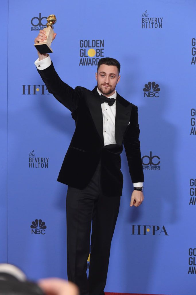 BEVERLY HILLS, CA - JANUARY 08:  Actor Aaron Taylor-Johnson, winner of Best Supporting Actor in a Motion Picture for 'Nocturnal Animals,' poses in the press room during the 74th Annual Golden Globe Awards at The Beverly Hilton Hotel on January 8, 2017 in Beverly Hills, California.  (Photo by Kevin Winter/Getty Images)