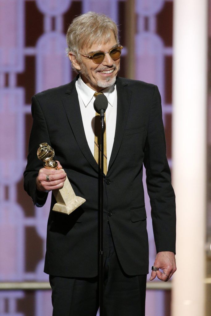BEVERLY HILLS, CA - JANUARY 08: In this handout photo provided by NBCUniversal,  Billy Bob Thornton accepts the award for Best Actor in a TV Series - Drama for his role in "Goliath" during the 74th Annual Golden Globe Awards at The Beverly Hilton Hotel on January 8, 2017 in Beverly Hills, California. (Photo by Paul Drinkwater/NBCUniversal via Getty Images)