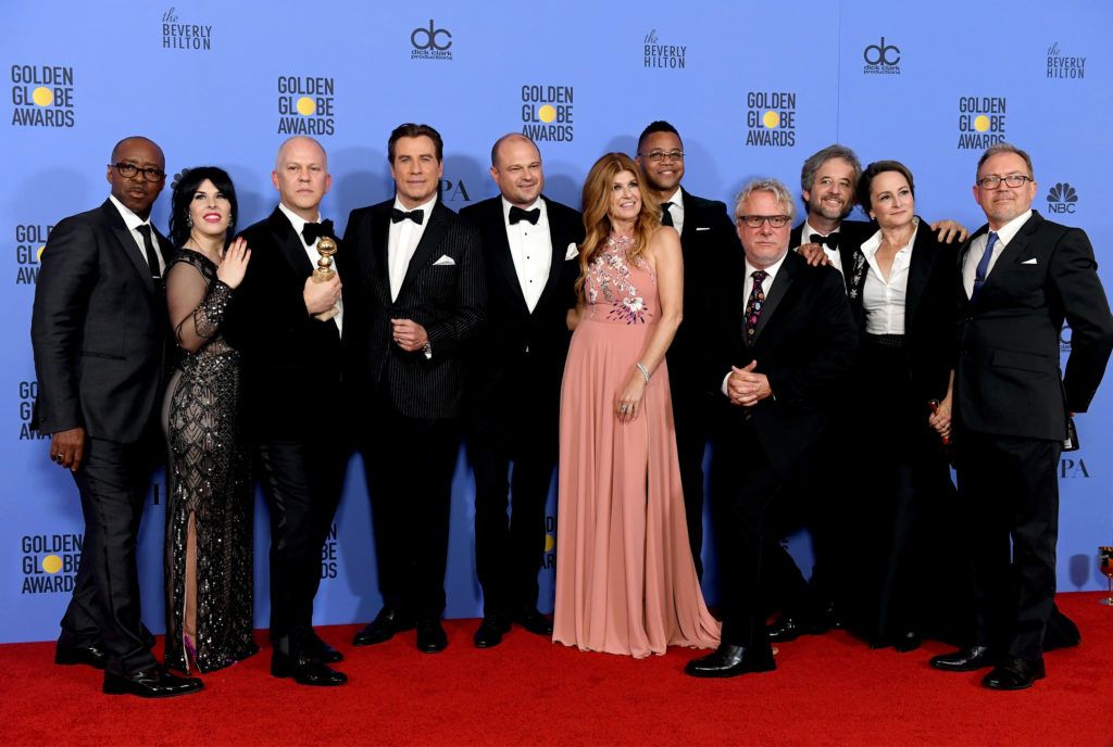 BEVERLY HILLS, CA - JANUARY 08:  Cast and crew of 'The People v. O.J. Simpson: American Crime Story,' winner of Best Miniseries or Television Film, pose in the press room during the 74th Annual Golden Globe Awards at The Beverly Hilton Hotel on January 8, 2017 in Beverly Hills, California.  (Photo by Kevin Winter/Getty Images)