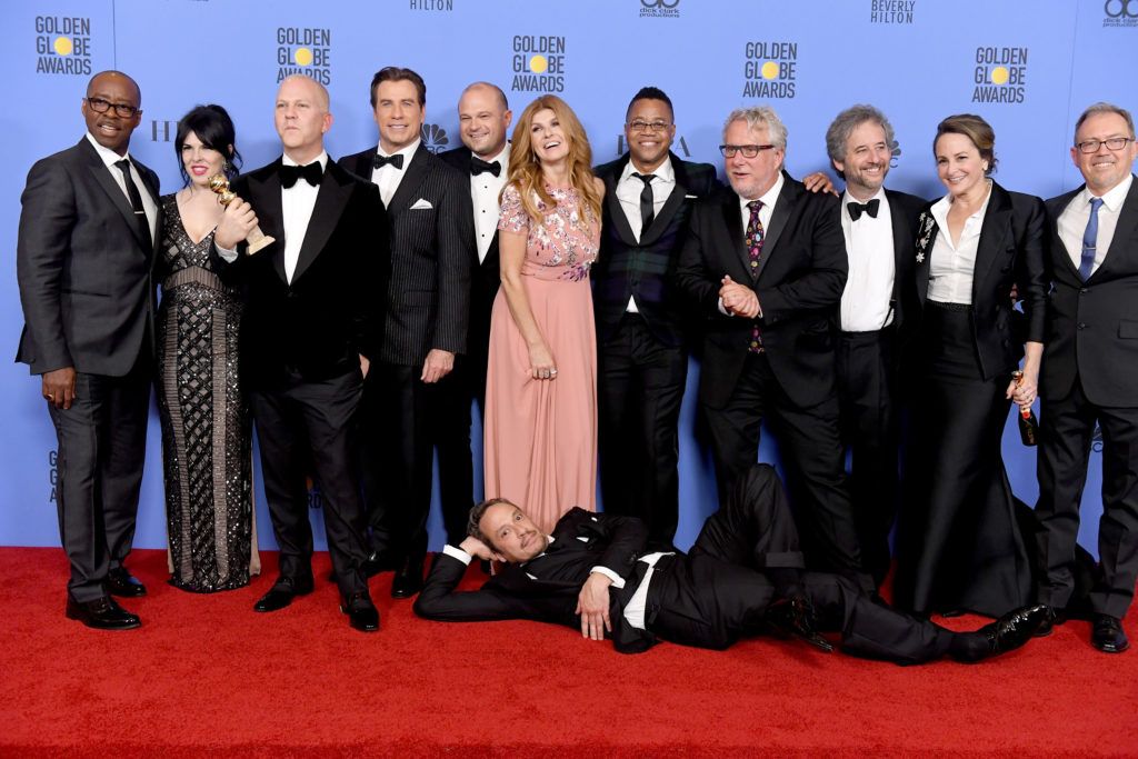 BEVERLY HILLS, CA - JANUARY 08:  Cast and crew of 'The People v. O.J. Simpson: American Crime Story,' winner of Best Miniseries or Television Film, pose in the press room during the 74th Annual Golden Globe Awards at The Beverly Hilton Hotel on January 8, 2017 in Beverly Hills, California.  (Photo by Kevin Winter/Getty Images)