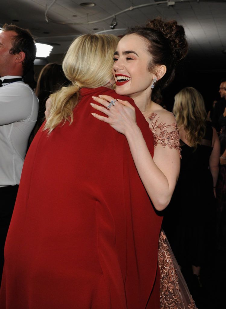 BEVERLY HILLS, CA - JANUARY 08:  InStyle Editor-In-Chief Laura Brown (L) and actress Lily Collins attend The 2017 InStyle and Warner Bros. 73rd Annual Golden Globe Awards Post-Party at The Beverly Hilton Hotel on January 8, 2017 in Beverly Hills, California.  (Photo by John Sciulli/Getty Images for InStyle)