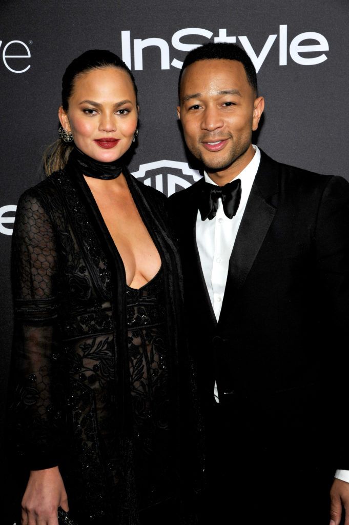 BEVERLY HILLS, CA - JANUARY 08:  Model Chrissy Teigen (L) and singer John Legend attend The 2017 InStyle and Warner Bros. 73rd Annual Golden Globe Awards Post-Party at The Beverly Hilton Hotel on January 8, 2017 in Beverly Hills, California.  (Photo by John Sciulli/Getty Images for InStyle)