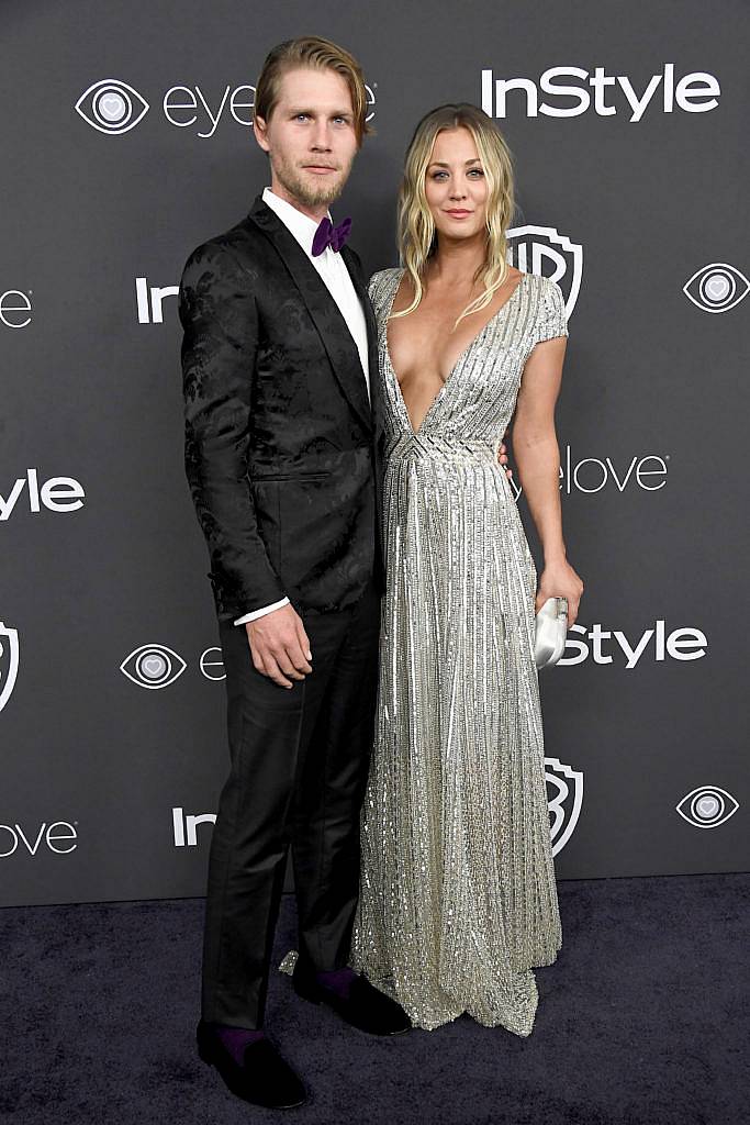 BEVERLY HILLS, CA - JANUARY 08:  Actress Kaley Cuoco (R) and Karl Cook attend the 18th Annual Post-Golden Globes Party hosted by Warner Bros. Pictures and InStyle at The Beverly Hilton Hotel on January 8, 2017 in Beverly Hills, California.  (Photo by Frazer Harrison/Getty Images)