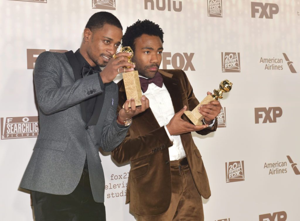 BEVERLY HILLS, CA - JANUARY 08:  Actors Keith Stanfield (L) and Donald Glover, winners of Best Television Series - Musical or Comedy for 'Atlanta,' attend FOX and FX's 2017 Golden Globe Awards after party at The Beverly Hilton Hotel on January 8, 2017 in Beverly Hills, California.  (Photo by Rodin Eckenroth/Getty Images)