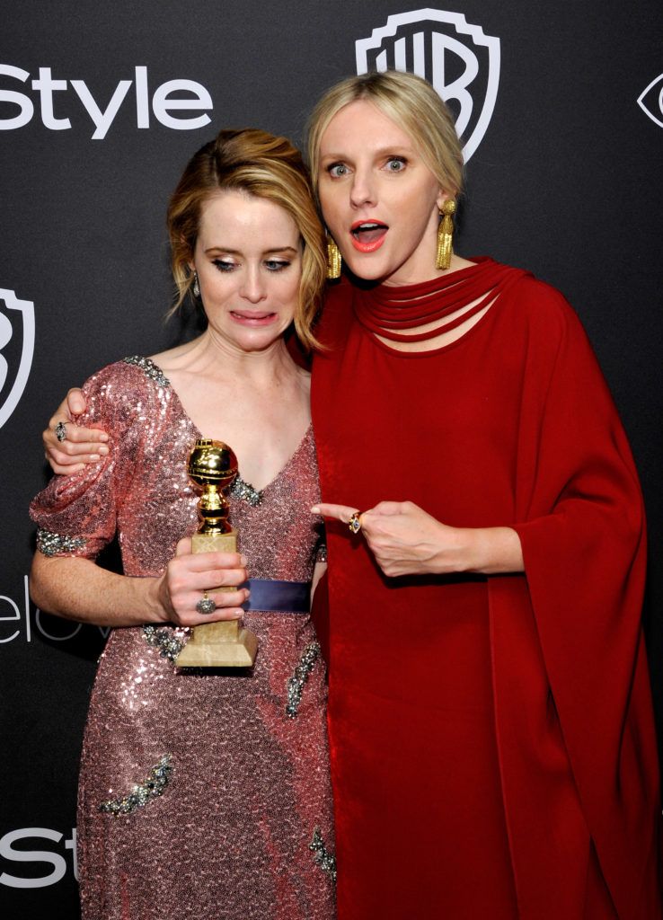 BEVERLY HILLS, CA - JANUARY 08:  Actress Claire Foy , winner of the Best Performance by an Actress in a Television Series Drama for 'The Crown' (L) and InStyle Editor-in-Chief Laura Brown attend The 2017 InStyle and Warner Bros. 73rd Annual Golden Globe Awards Post-Party at The Beverly Hilton Hotel on January 8, 2017 in Beverly Hills, California.  (Photo by John Sciulli/Getty Images for InStyle)